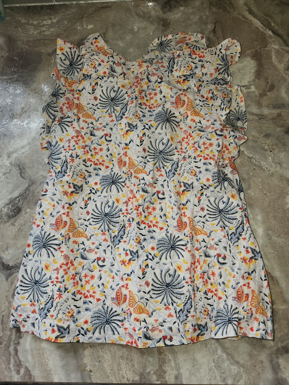 GAP White Floral Butterfly Print Casual Dress with Orange and Navy